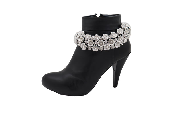 Women Silver Metal Chain Boot Bracelet Anklet Shoe Flowers Charm Fashion Jewelry Elegant Evening Wear