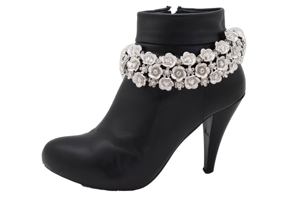 Women Silver Metal Chain Boot Bracelet Anklet Shoe Flowers Charm Fashion Jewelry Elegant Evening Wear