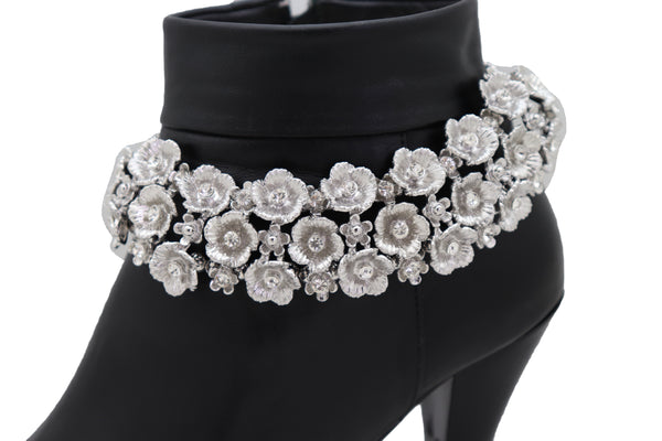Women Silver Metal Chain Boot Bracelet Anklet Shoe Flowers Charm Fashion Jewelry Elegant Evening Wear