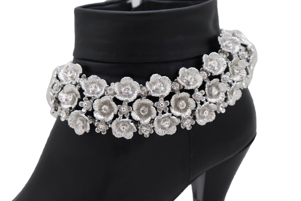Women Silver Metal Chain Boot Bracelet Anklet Shoe Flowers Charm Fashion Jewelry Bridal Wedding Style