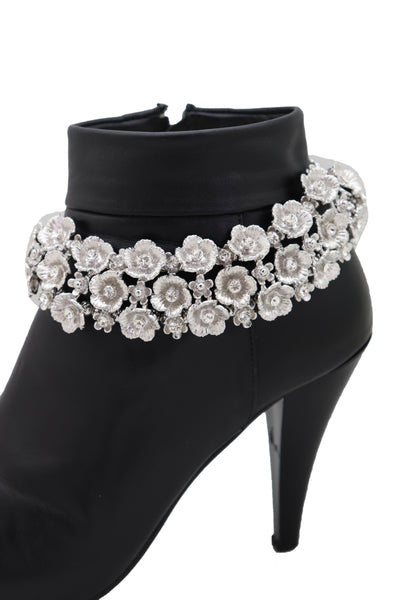 Women Silver Metal Chain Boot Bracelet Anklet Shoe Flowers Charm Fashion Jewelry Elegant Evening Wear