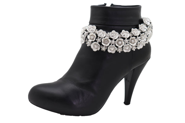 Women Silver Metal Chain Boot Bracelet Anklet Shoe Flowers Charm Fashion Jewelry Elegant Evening Wear