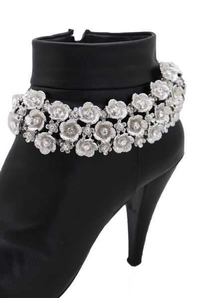 Women Silver Metal Chain Boot Bracelet Anklet Shoe Flowers Charm Fashion Jewelry Elegant Evening Wear