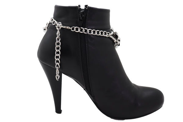 Women Silver Metal Chain Boot Bracelet Anklet Shoe Flowers Charm Fashion Jewelry Elegant Evening Wear