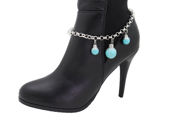 Brand New Women Silver Metal Boot Chain Bracelet Western Shoe Rose Flower Charm Jewelry