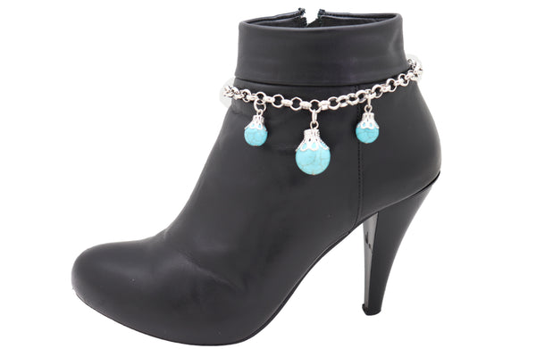 Brand New Women Silver Metal Boot Chain Bracelet Western Shoe Rose Flower Charm Jewelry