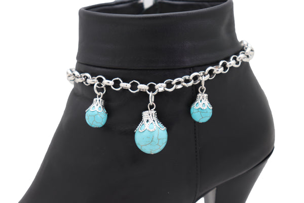 Brand New Women Silver Metal Boot Chain Bracelet Western Shoe Rose Flower Charm Jewelry