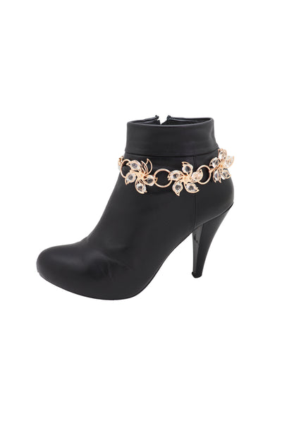 Women Gold Metal Chain Boot Bracelet High Heel Shoe Charm Bling Flower Anklet Elegant Dressy Look