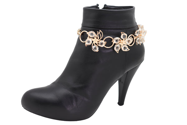 Women Gold Metal Chain Boot Bracelet High Heel Shoe Charm Bling Flower Anklet Elegant Dressy Look