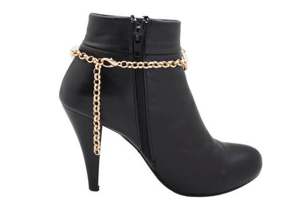 Women Gold Metal Chain Boot Bracelet High Heel Shoe Charm Bling Flower Anklet Elegant Dressy Look
