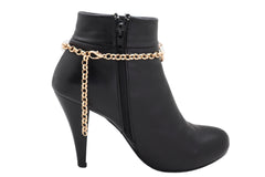 Gold Metal Chain Boot Bracelet High Heel Shoe Charm Bling Flower Anklet