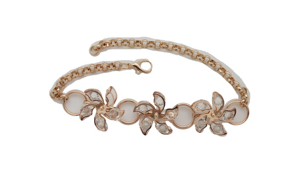 Women Gold Metal Chain Boot Bracelet High Heel Shoe Charm Bling Flower Anklet Elegant Dressy Look