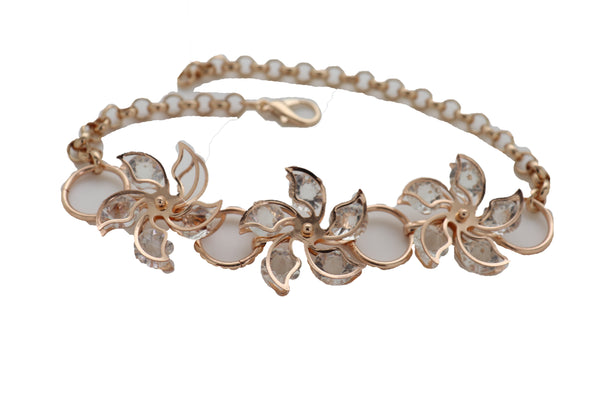 Women Gold Metal Chain Boot Bracelet High Heel Shoe Charm Bling Flower Anklet Elegant Dressy Look