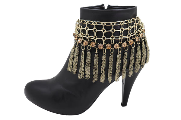 Brand New Women Gold Chain Fringes Tassel Web Boot Band Bracelet Shoe Bling Charm Western