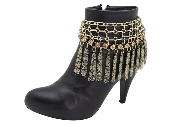 Brand New Women Gold Chain Fringes Tassel Web Boot Band Bracelet Shoe Bling Charm Western