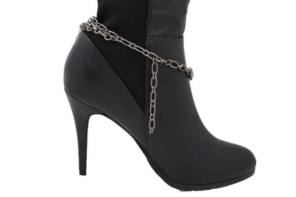 Brand New Women Dark Silver Metal Chain Boot Bracelet Shoe Web Fringe Charm Tassel Bling