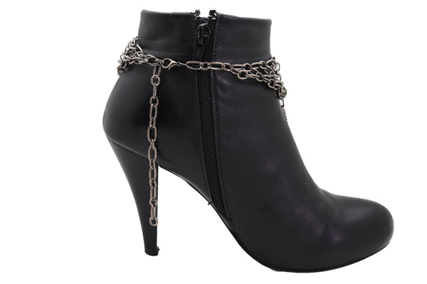 Brand New Women Dark Silver Metal Chain Boot Bracelet Shoe Web Fringe Charm Tassel Bling