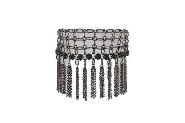 Brand New Women Dark Silver Metal Chain Boot Bracelet Shoe Web Fringe Charm Tassel Bling