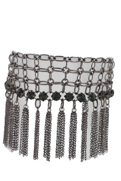 Brand New Women Dark Silver Metal Chain Boot Bracelet Shoe Web Fringe Charm Tassel Bling