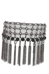 Dark Silver Metal Chain Boot Bracelet Shoe Web Fringe Charm Tassel Bling