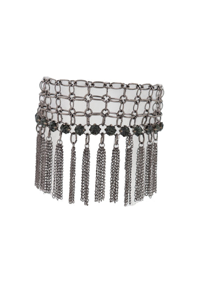 Brand New Women Dark Silver Metal Chain Boot Bracelet Shoe Web Fringe Charm Tassel Bling
