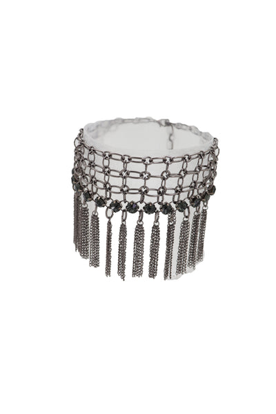 Brand New Women Dark Silver Metal Chain Boot Bracelet Shoe Web Fringe Charm Tassel Bling