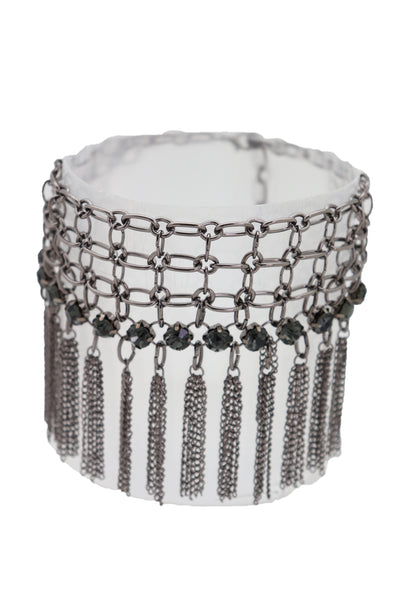 Brand New Women Dark Silver Metal Chain Boot Bracelet Shoe Web Fringe Charm Tassel Bling