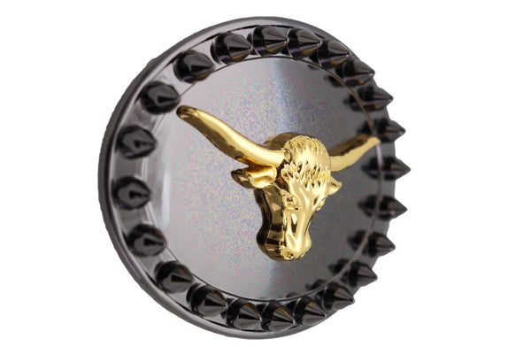 Brand New Men Oval Belt Buckle Pewter Black Metal Gold Long Horn Cow Bull Western Spikes