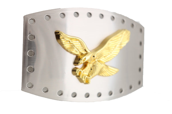 Brand New Men Western Silver Metal Belt Buckle Big Square Gold American Eagle Flying Bird