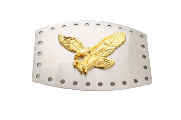 Brand New Men Western Silver Metal Belt Buckle Big Square Gold American Eagle Flying Bird