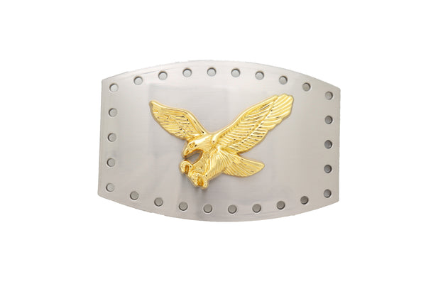 Men Women Style Western Silver Metal Belt Buckle Big Square Gold American Eagle Flying Bird