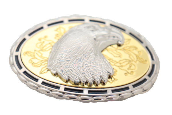 Brand New Men Women Silver Metal Oval Belt Buckle Western Fashion American Bird Eagle Head