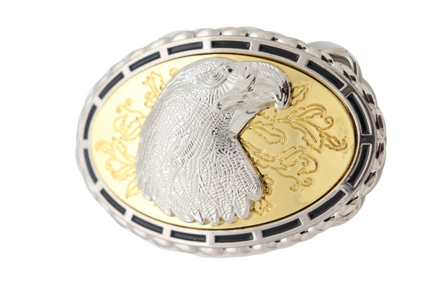 Brand New Men Women Silver Metal Oval Belt Buckle Western Fashion American Bird Eagle Head