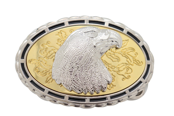 Brand New Men Women Silver Metal Oval Belt Buckle Western Fashion American Bird Eagle Head
