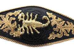 Extra Large Black Plate Gold Scorpion Emblem Cowboy Metal Belt Buckle