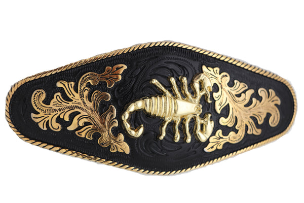 Brand New Biker Men Black Metal Belt Buckle Heavy Strong Bold Gold Scorpion Motorcycle