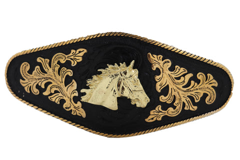 Brand New Men Belt Buckle Metal Cowboy Western Fashion Gold Horse Rodeo Black Long Heavy