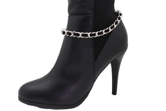 Weaved Black Fabric & Silver Metal Boot Chain