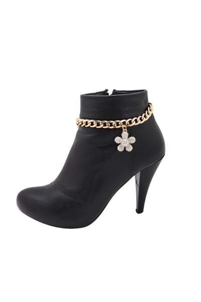 Women Gold Metal Chain Boot Bracelet Shoe Charm Fashion Jewelry Flower Anklet Spring Summer Look