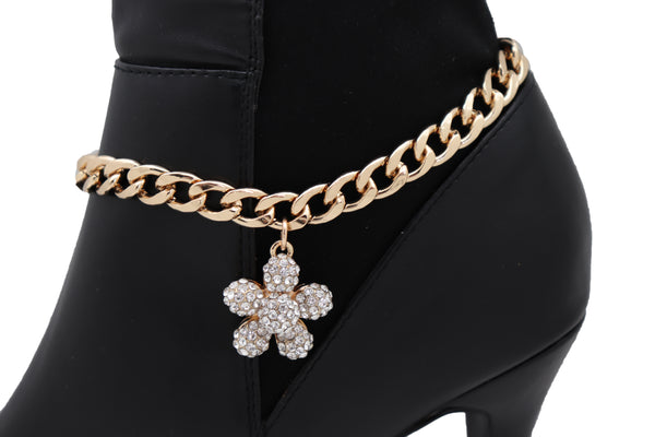 Women Gold Metal Chain Boot Bracelet Shoe Charm Fashion Jewelry Flower Anklet Spring Summer Look