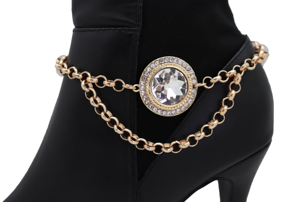Silver Rhinestones Metal Thin Chains Strands Charm Big Cross Boot Shoe Black Strap Bracelet New Men Women Western Fashion