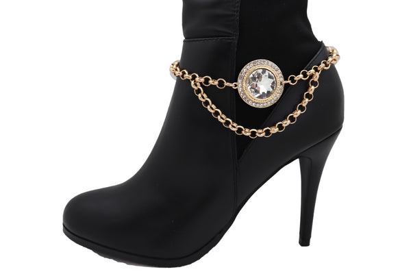 Silver Rhinestones Metal Thin Chains Strands Charm Big Cross Boot Shoe Black Strap Bracelet New Men Women Western Fashion