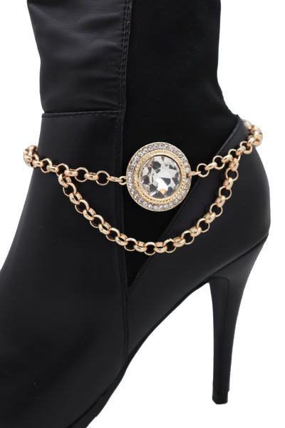Brand New Women Gold Metal Chain Boot Bracelet Shoe Charm Fancy Bling Shiny Bead Anklet