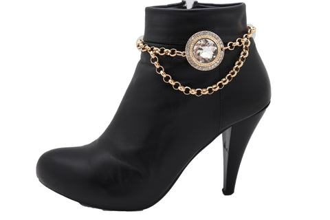 Silver Rhinestones Metal Thin Chains Strands Charm Big Cross Boot Shoe Black Strap Bracelet New Men Women Western Fashion
