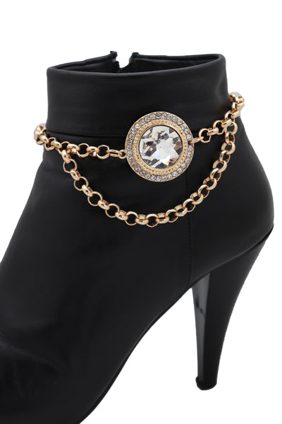 Brand New Women Gold Metal Chain Boot Bracelet Shoe Charm Fancy Bling Shiny Bead Anklet