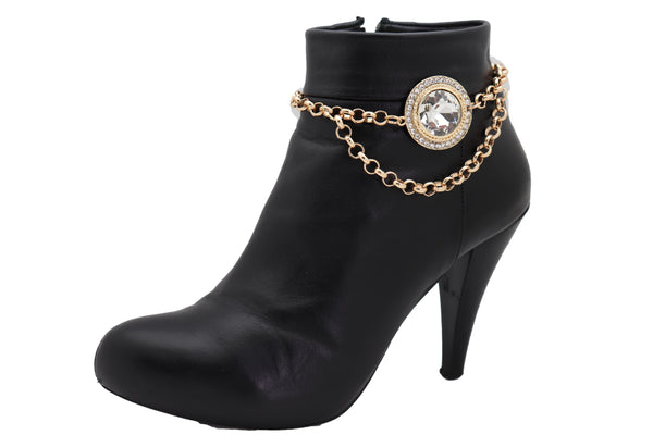 Silver Rhinestones Metal Thin Chains Strands Charm Big Cross Boot Shoe Black Strap Bracelet New Men Women Western Fashion