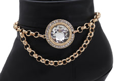Large Round Jewel Gold Wave Metal Boot Chain