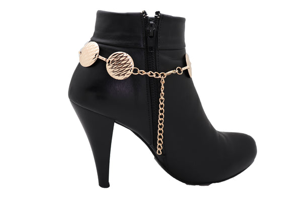 Brand New Women Gold Metal Chain Boot Bracelet Shoe Anklet Textured Circle Round Charms