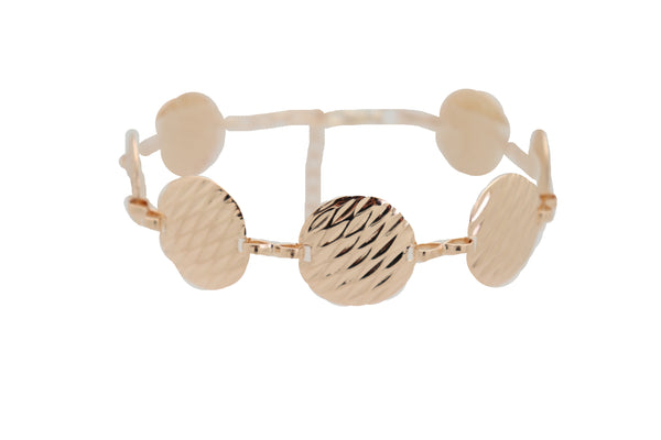 Brand New Women Gold Metal Chain Boot Bracelet Shoe Anklet Textured Circle Round Charms