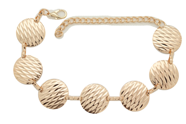 Brand New Women Gold Metal Chain Boot Bracelet Shoe Anklet Textured Circle Round Charms